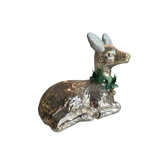 Pier 1 Imports LED Christmas Reindeer Light Blown Glass W/Silver Glitter W/Box - Picture 2 of 6